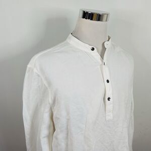 INC International Concepts XL Linen Blend Band Collar Popover Shirt White Casual